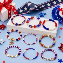 9 Pcs Bracelets for Women Colorful Heishi Stretch Stackable Independence Day