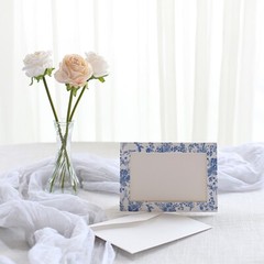 25 BLUE WHITE 7″ Paper Photo PICTURE FRAMES Cards Envelopes Favors Party Decor