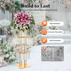 43.31 In. H, Gold 5-Tier Iron Acrylic Decorative Stand Wedding Party Event Table