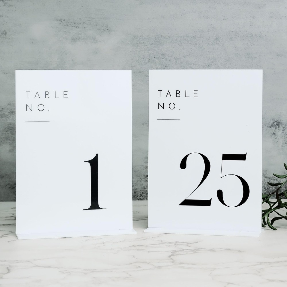 White Wedding Table Numbers 1-25 with Stands, 5″x7″ White Acrylic Table Numbe…