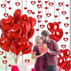 Heart Balloons, 24Pcs 18Inch Foil Heart Shaped Love Balloons and 50Pcs Red