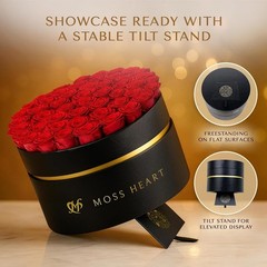 50 Petite Preserved Roses, Designer Round Box, Real 50 Red