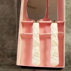 Vintage Sheffield England Bridal Wedding Cake Knife & Server Set Dove Rose