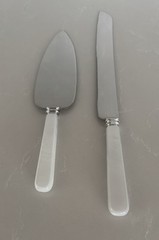 Vintage Sheffield England Cake Knife & Server Set White Pearl Handle Wedding
