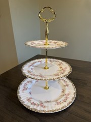 Royal Albert Dimity Roses 3- Tier Cake Dessert Stand England