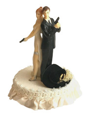 I’ve Got Your Back Western Wedding Cake Top, Ivory with Black Cowboy Hat