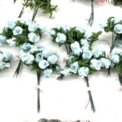 Polyester Rose Buds Flower 4″ Wire Stem Bouquet Wreath Craft White Pink Blue
