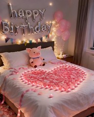 2000 Pieces Pink Artificial Rose Petals with 24 Pink Heart LED Tea Lights, Ro…