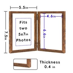 Brown 5×7 Picture Frames Double Photo Frame Folding Vertical Stand Display Si…
