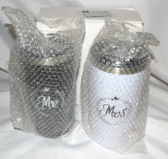NEW in Box MR & MRS Black White WEDDING Insulated 7″ Stainless Steel TUMBLERS