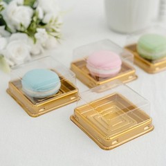 50 Square 3″ Gold clear Mini Cupcake Boxes Dome Plastic Favor Holders Events