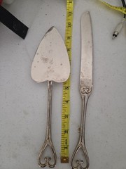 Studio His & Hers Serving Set Cake Knife Server Heart Design Silver Tone