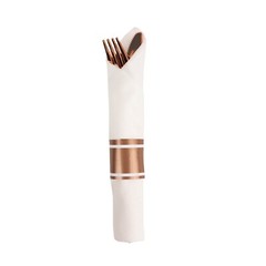 24 ROSE GOLD Plastic Silverware with Pre Rolled White Paper Napkins Party