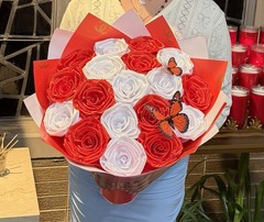 Handmade Red Satin Ribbon Rose Bouquet – Eternal Luxury Gift for Her-Widding