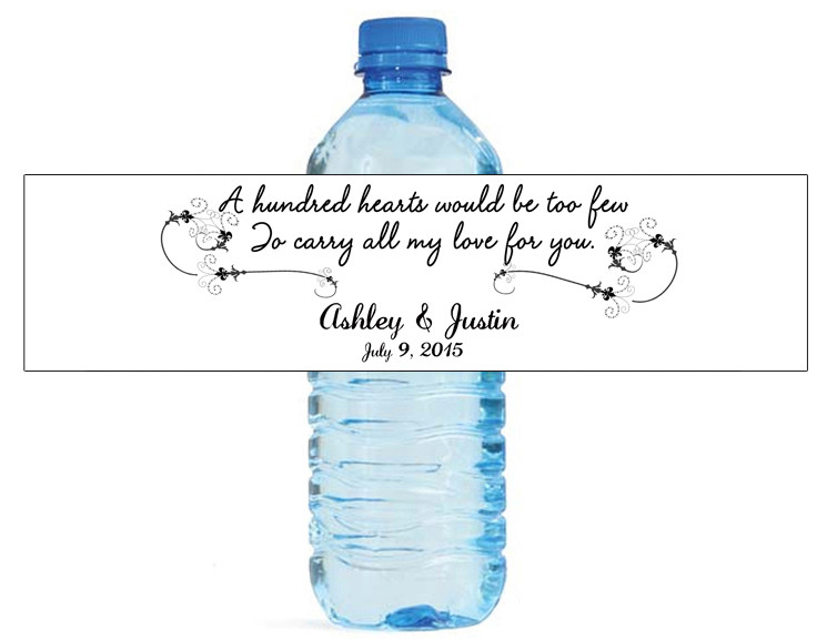 A Hundred Hearts Quote Wedding Anniversary Water Bottle labels Engagement Party