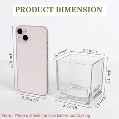 Set of 6 Square Glass Vases 3″ x3″ x 3″, Clear Flower Vases for 3inch