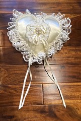 Ring Bearer Pillow Heart Lace Satin Ribbon Ceramic Flower Floral w/ Box