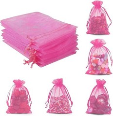 ANZNKU 50 Pack Hot Pink Organza Bags 4 x 6 1 Count (Pack of 50),