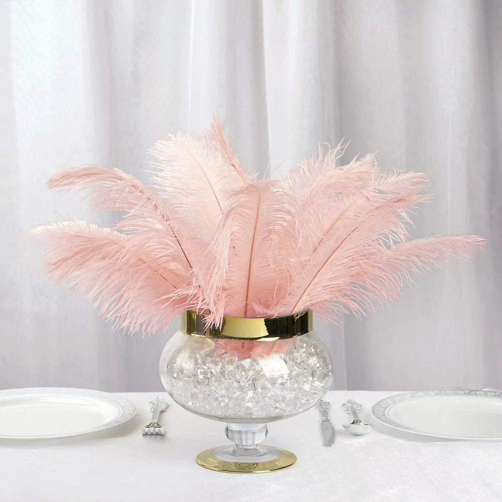12 pcs 13-15″ long Rose Gold Genuine Ostrich FEATHERS Wedding Party Centerpieces