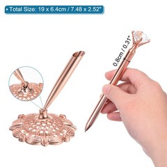 1 Pcs Hollow Round Pen Holder Signing Pen Set Big Crystal Diamond, Rose Gold