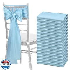 fani 60 PCS Baby Blue Satin Chair Sashes Bows Universal Chair Cover for Weddi