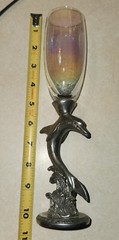 Dolphin Heart Wedding Toasting Glasses Champagne Flute Set Opal Glass pewter HTF