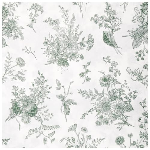 100Pcs Floral Beverage Napkins Sage Green White Disposable Paper Napkins