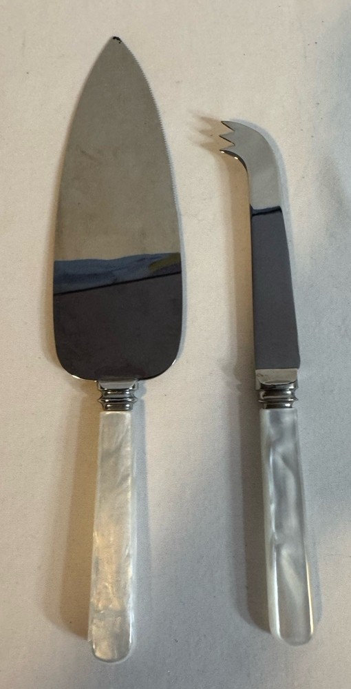 Sheffield England Vintage Pearlized Serrated Wedding Cake Knife & Server Set EUC