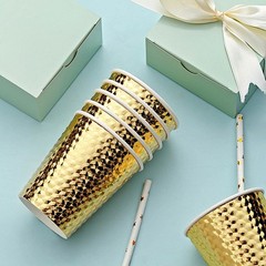 24 Gold 9 oz Metallic Honeycomb All Purpose Paper Cups Party Events Tableware