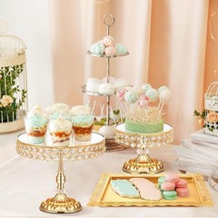 12 Pcs Gold Cake Stand Set Cake Display W/ Crystal Edge & Cupcake Display Tray