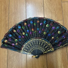 100x Spanish Party Dance Folding Black Sequin Hand Fan with bag Bridgerton party