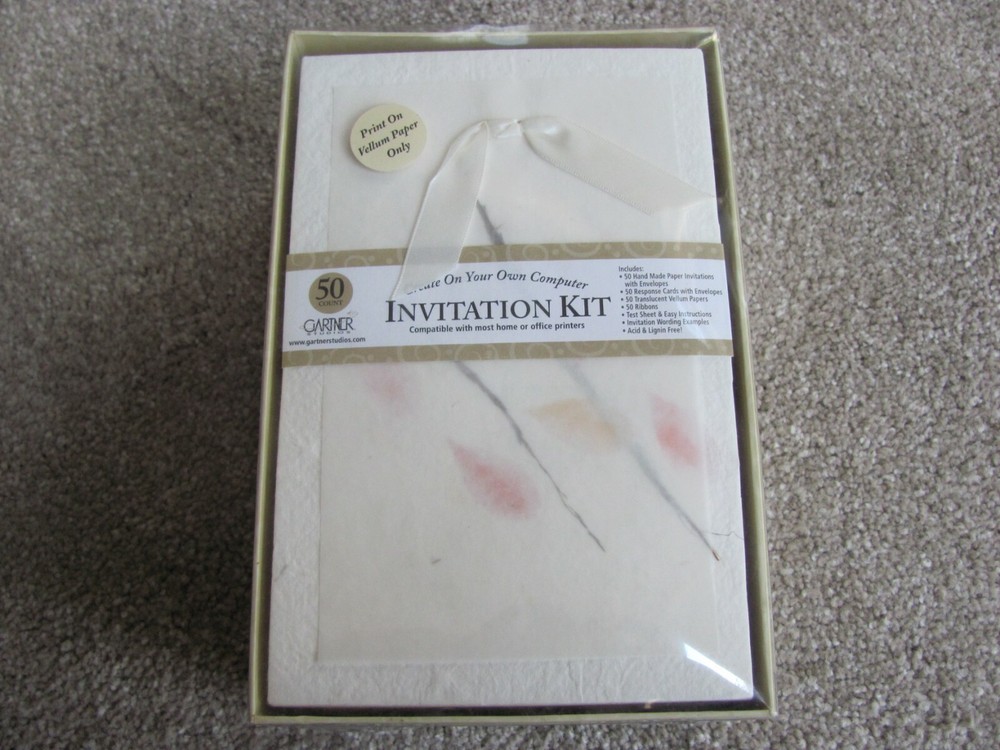 Brand New GARTNER Hand Made Paper 50 CT Invitations Kit W/ Vellum Papers