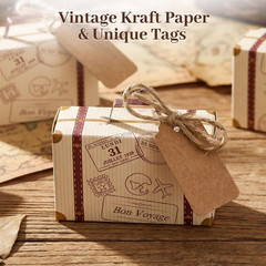 30PCS Mini Suitcase Favor Boxes, Party Favor Candy Box Vintage Kraft Paper Gift