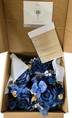 Ling’s Moment Blue and Gold Bridesmaid Bouquet Set of 4, Lilac Wedding Bouqu…