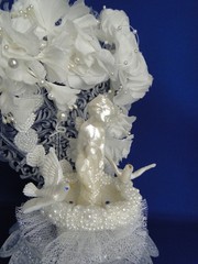 New Elegant Cherub & Lovebirds Ornate Crystal Look Heart Wedding Cake top #383