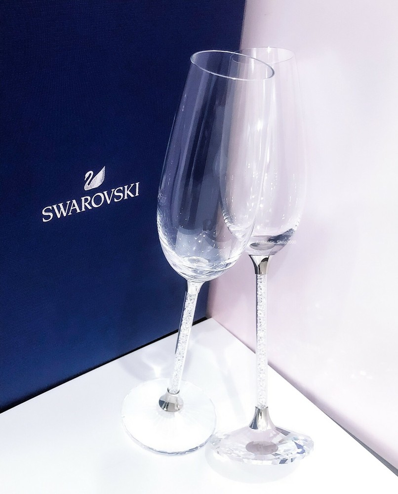 NEW SWAROVSKI Crystalline Toasting Flutes Wedding Champagne Glasses Gold, White