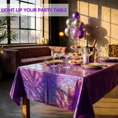 Purple Birthday Decorations – 2 Pack Laser Tablecloth for