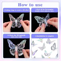 3D Butterfly Wall Decor, 48Pcs 6 Sizes Silver Laser Butterfly Wall Stickers