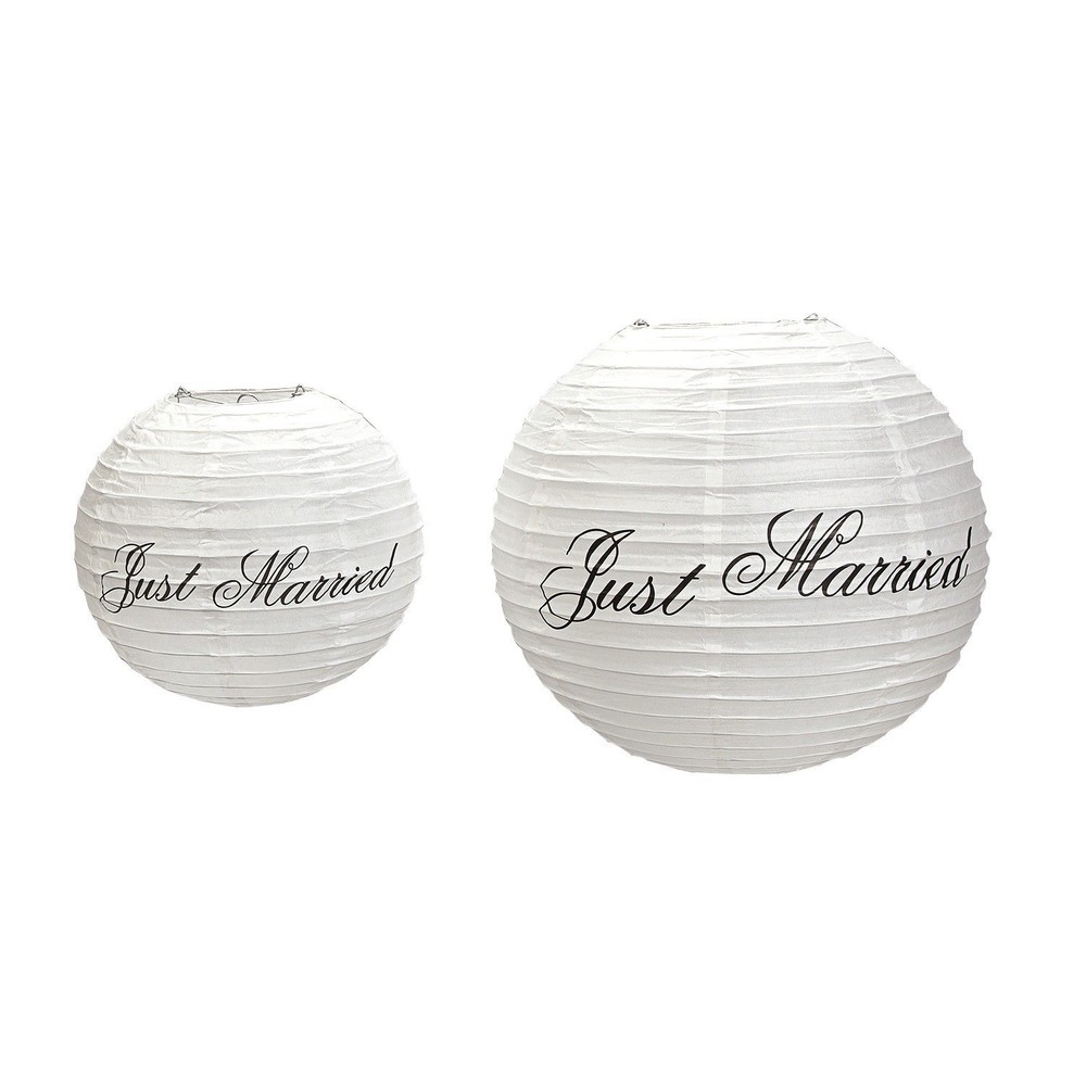 Set of 6 Just Married White Paper Lanterns Wedding Reception Party Decorations