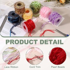 Artificial Bead Pearl Ribbon Chiffon Ribbon Faux Pearl Beads Red