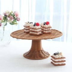 12″ Natural Plastic Rattan Wicker Pedestal Cake Stand Wedding Decorations