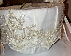 New in box Studio His & Hers Ivory White Stain Bridal Wedding Flower Girl Basket