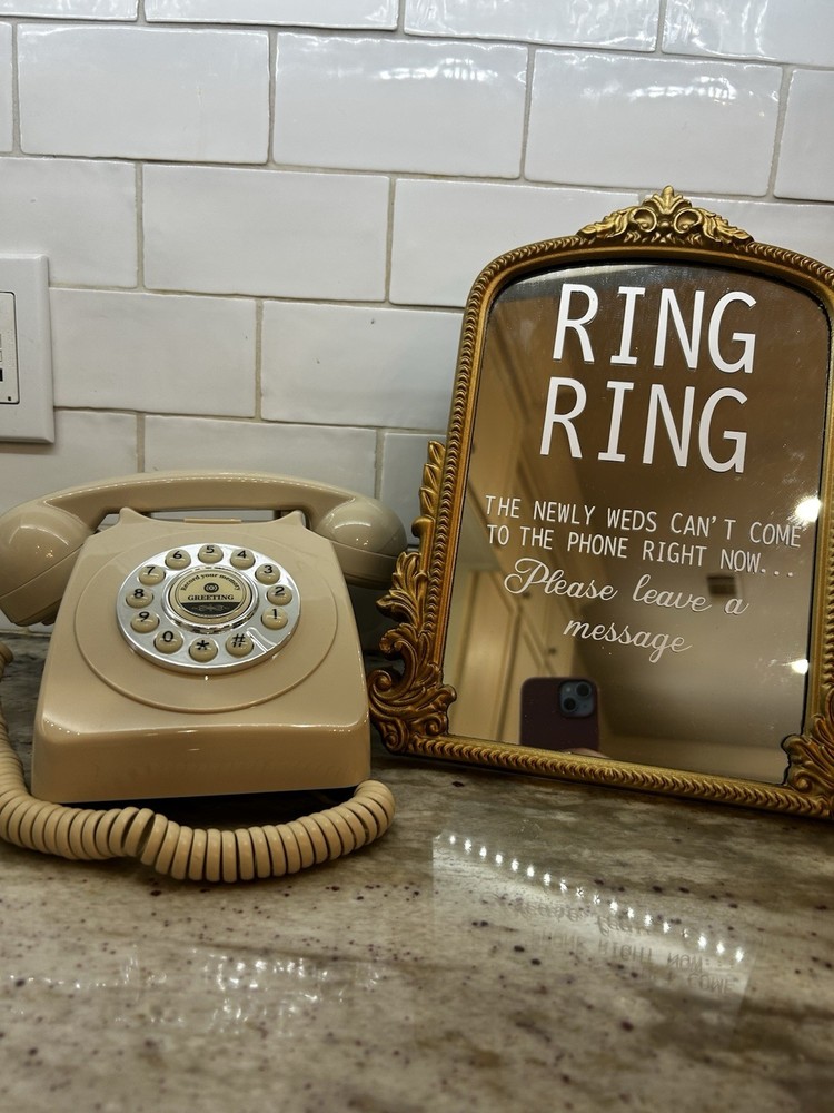 Vintage Phone Audio Guest with Framed Mirror Signage.