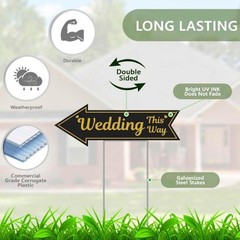 4 Pieces Wedding This Way Sign With Stake Black Golden Arrow Shaped Garden Signs