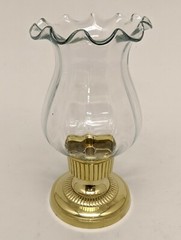 Candle Holder Brass Base Fluted Glass Hurricane Shade 4.5″Dia 8″High Set of 2