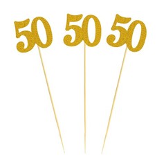 12PCS 50th Birthday Centerpiece Sticks Glitter 12 Count (Pack of 1), Gold