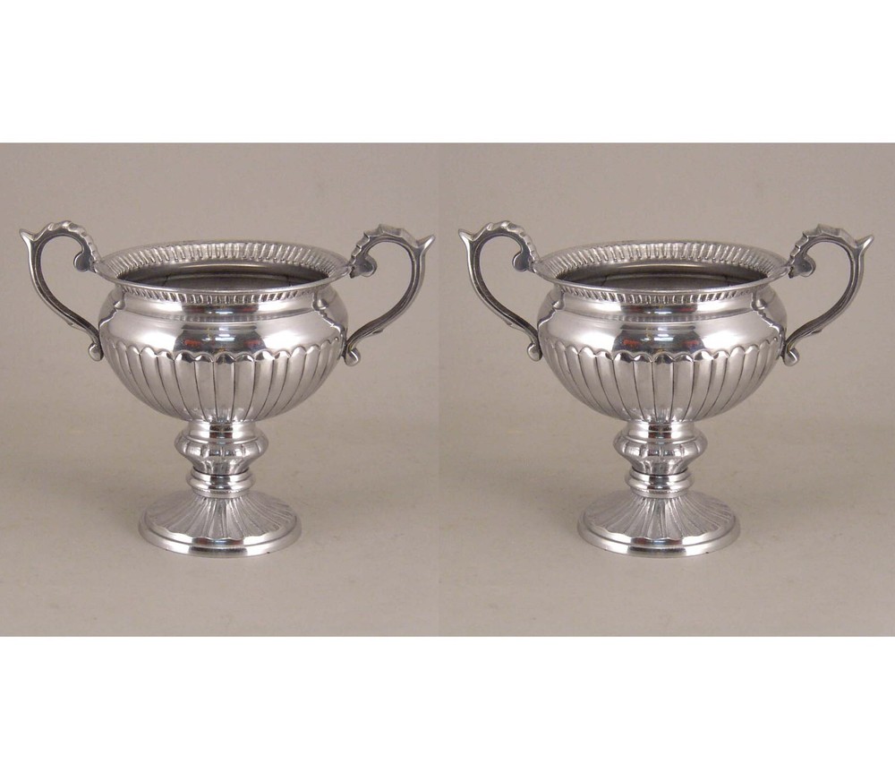 Compote Bowl Vase Aluminm Round Handle Pedestal 6″D 5.5″H Set/2 FREE SHIPPING