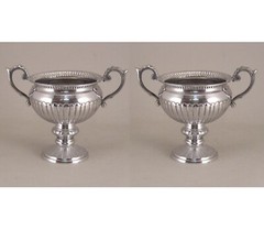 Compote Bowl Vase Aluminm Round Handle Pedestal 6″D 5.5″H Set/2 FREE SHIPPING