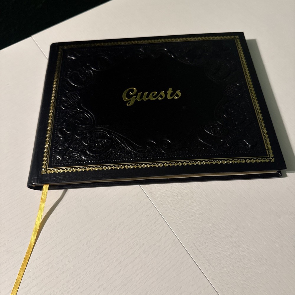 Guest Book Black Leather Gold Edges Embossed 10 x 8 Florence, Italy Handcrafted