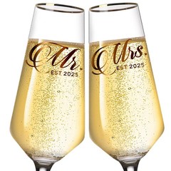 Mr and Mrs Champagne Glasses Set of 2, Long Stem Wedding Champagne Flutes 202…